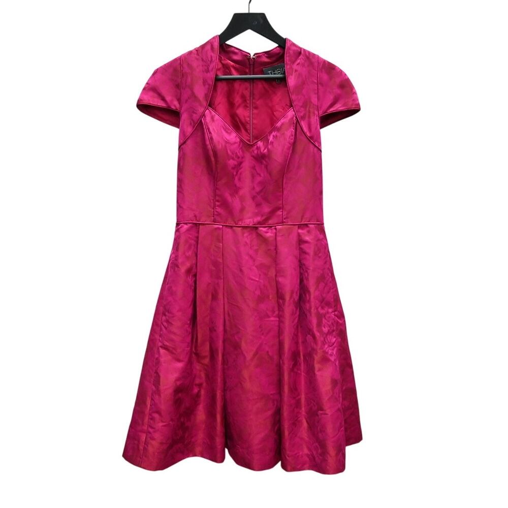 Theia Magenta Rose Floral Jacquard Short Sleeve Cocktail Dress Size 10